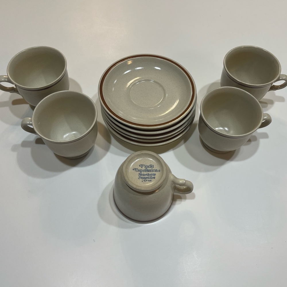 Vintage 1970 Floral Expressions Hearthside Stoneware Saucers and Mugs